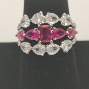 Elegant Bomb Party Silver and Red Gemstone Ring